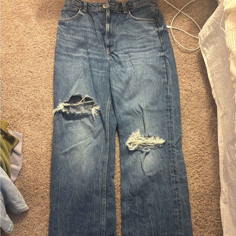 Zara Blue Distressed Straight Leg Jeans